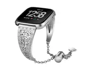 Smart Watch Wristband Flower Metal Stainless Steel Shiny Adjustable Chain Wrist Strap for Fitbit Versa Versa 2 Versa Lite-Silver