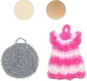 LINKLOOM Handmade Dishwash Set, Soap 2PCS +Scrubber 2PCS, Natural Solid Dish Soap Bar, Solid dish washing bar, Natural ingedients, 2 layer Bun Shape Scrubber 1PCS, Crochet scrubber 1PCS Dress design