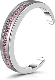 [Hoops & Loops] 925 Sterling Silver Blue or Pink Channel-Set Cubic Zirconia Open Toe Ring for Women Teen Girls Men