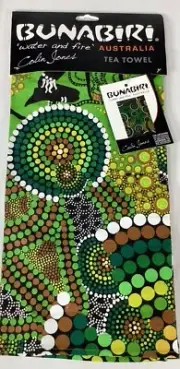 BUNABIRI Australia Tea Towel Aboriginal Colin Jones Art “water and fire” NIP