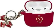 AIIEKZ Compatible with AirPods Pro 2 Case Cover 2022, Soft Silicone Case with Gold Heart Pattern for AirPods Pro 2nd Generation Case with Cute Butterfly Keychain for Girls Women (Burgundy)