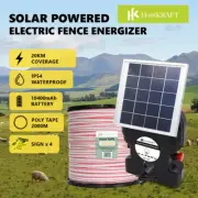 HortiKraft 20km Solar Powered Electric Fence Energizer 1.2J + 2km Poly Tape 12mm