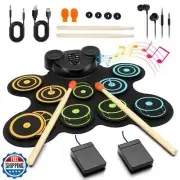 BESFAN Portable Electronic Drum Pad Set for Kids - 10 Pads Roll up Drum Pract