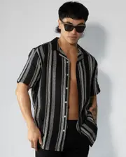 [Lucid] Lucid Men's Havana Short Sleeve Shirt in Black Size Large L Black