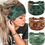 Women Boho Headband Turban Wide Elastic Sports Bohemian Headwear Yoga Hair Band Workout Headwrap (Style1, One Size)