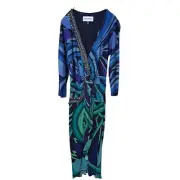 Emilio Pucci 3/4 Sleeve Dress Gradient Blue Pucci Print with Bijou IT40 / US6