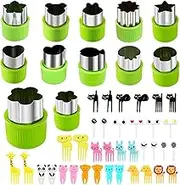48 Pcs Vegetable Fruit Cutter Shapes Set,BetterJonny 12pcs Stainless Steel Mini Cookie Cutters with 36pcs Cartoon Animals Food Picks and Forks for Kids Baking and Cookie Cutter（Random Color）