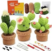 3 Pcs Crochet Kit for Beginners, Complete Crochet Kit for Beginners Adults, with Video Tutorials, Detailed Instructions, Yarn, Crochet Hooks, Stitch Markers, Floral Wire, Polyester Fiber