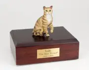 Tabby Brown Shorthair Cat Figurine Pet Cremation Urn Avail 3 Dif Colors/ 4 Sizes