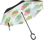 Double Layer Inverted Umbrella Cars Reverse Umbrella Cute Cactus Polka Dots Windproof UV Proof Travel Outdoor Umbrella
