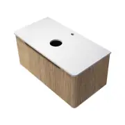 Wall Mounted Brown MDF Ripple Vanity Soft Close Drawer Stone Countertop 91x46cm