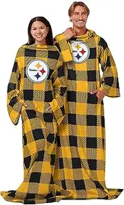 FOCO Pittsburgh Steelers NFL Buffalo Plaid Oversized Wearable Throw Blanket - 48" x 71"