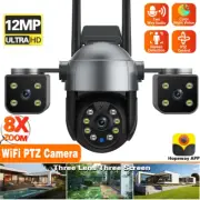 3 Lens 3 Screens Security Camera AI Auto Tracking Outdoor PTZ IP Cameras 355° AU