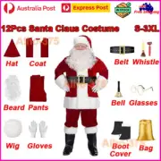 12pcs Complete Santa Claus Velvet Christmas Xmas Clause Suit Mens Costume