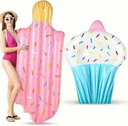 2 Pcs Large Inflatable Giant Ice Lolly Cupcake Pool Floats Raft for Summer Beach Swimming Pool Fun - Pink LWX