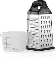 Joeji's Kitchen Cheese Grater - 6-Sided Grater with Container Hand Grater Slicer Chopper Zester Non-Slip Stainless Steel Multipurpose for Potato Grater Cucumber Slicer and Cheese