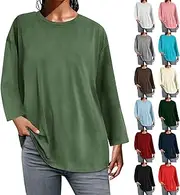 [Generic] Women's Long Sleeved Plain Pullover Everyday T Shirt Top Bulk Cotton Shirts