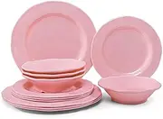 [LEHAHA] Pink Dishes Melamine Dinnerware Sets, 12 Piece Kitchen Plates and Bowls Dinnerware Sets, Lightweight, BPA free Melamine Dishes for RV Camping…, Service for 4 (12 piece) (HL1222115)