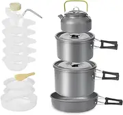 Generic Camping Cookware Mess Kit, Aluminum Non Stick Easy Clean Portable Camping Cookware Set, 4 Or 5 Person Teapot Outdoor Cooking Equipment Spoon Bowl Combo for Picnic Hiking