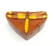 Dragonfly Wood Box Puzzle Handmade Keepsake Jewelry Trinket Decorative Box