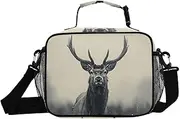 Deer Head Grey Insulated Lunch Box for Women Men - Ideal for Work, Picnics - Includes Adjustable Shoulder Strap