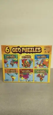 NEW! GeoPuzzle, Country-Shaped Jigsaw Puzzles Set of 6 in Box, Geography Puzzle