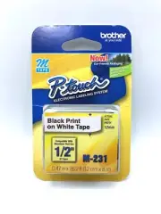 Brother P-Touch M-Tape 1/2 inch - 2 Packs - BLACK PRINT on WHITE TAPE - M-231