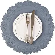 Noctiflorous Round Faux Leather 15 Inch Placemats Set of 4 Waterproof Wipeable Heat Resistant Tablemat for Dining Table Kitchen Non Slip Washable Oilproof Table Place Mat for Indoor Outdoor(Blue, 4)