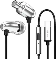 AZLA AIM C Silver [3D Surround Sound / 0.3 inch (8 mm) Dynamic Driver Earbuds with Type-C Directly Connected, 96kHz/24-Bit, High Resolution Compatible, DAC UAC 1.0, 59.1 inches (150 cm), Microphone