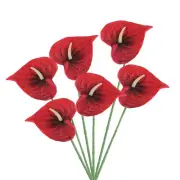 6Pcs 13" Artificial Anthurium Lily Flowers Floral Bouquet Decor, Dark Red