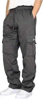 Men'S Cargo Sweatpants Open Bottom Fleece Hiking Jogger Cargo Sweatpants for Men