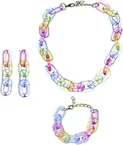 [CATIEBYE] 1 Set Colorful Acrylic Jewelry Set Earring Bracelet Necklace for Fashion Accessory with Creative Clip Chain Design present for Friends and Special Occasions