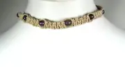 Handmade Flat Hemp Choker Necklace with Amethyst Stone Beads