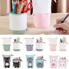 Capacity Canvas Zipper Storage Box Makeup Pouch Pencil Case Telescopic Pen Bag