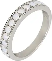 [BL Jewelry] Sterling Silver Round Genuine Natural Gemstone Stackable Half Eternity Band Ring Peridot