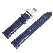 Leather Band Deployment Buckle Watch Strap 21mm Leather Strap, Blue/Silver