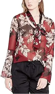 [RACHEL Rachel Roy] Rachel Roy Womens Sheer Knit Blouse, Red, 12