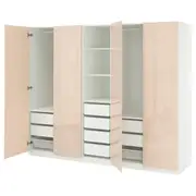 PAX / FARDAL wardrobe combination, white/high-gloss light orange, 250x60x201 cm