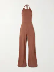 [Max Mara] Max Mara - Parsec Stretch-jersey Halterneck Jumpsuit - Brown - small small Brown