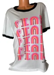 Victorias Secret PINK Ringer Tee Rainbow Short Sleeve Logo Medium