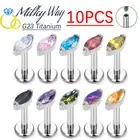 10PCS G23 Titanium Ear Stud Colorful Zircon Stone Nose Rings Labret Lip Ear Trag