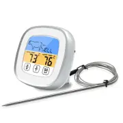 (White)Digital Timer Thermometer Touch Screen Stainless Steel Meat JY