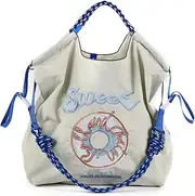 [Ball&Chain] Embroidered Doughnut Pattern Tote Bag，Women's Leisure Shopping Bag, 15x16 inches