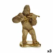 Decorative Figure Gorilla Violin Golden 16 x 40 x 30 Cm 3 Units