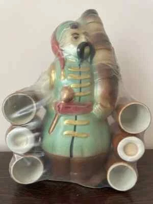Shtof Decanter of alcohol set Bottle Kozak Ukrainian 6 glasses Ceramics Vintage