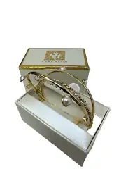 NEW Anne Klein BANGLE BRACELETS Gold Tone 3-Pc Set Crystal Boxed