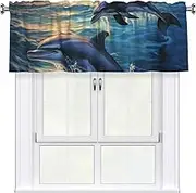 LHBWCVN Dolphins in The sea Valances for Windows, Rod Pocket Window Treatment Drapes Farmhouse Kitchen Curtains Short Blackout Window Curtains for Living Room Bedroom Decor 54x18 Inch