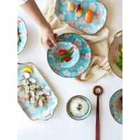 在飛比找ETMall東森購物網優惠-川島屋 花季日式手繪陶瓷餐具家用盤子菜盤魚盤吃飯飯碗湯碗面碗