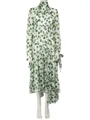 Green Silk Clover Patterned Maxi Dress
