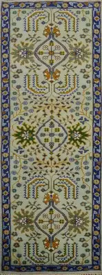 Handmade Light Green Wool Ziegler Indian Runner Rug 3x8 Ft Traditional Carpet
